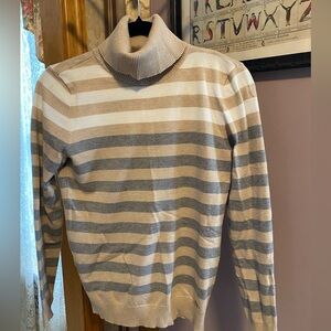 Calvin Klein neutral striped sweater, turtleneck, like new, P to P 17“,size S